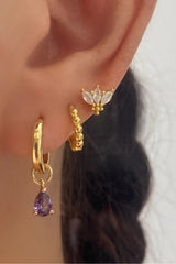 Teardrop Dangle Earrings – 18K Gold-Plated on Sterling Silver Purple 3 pair set