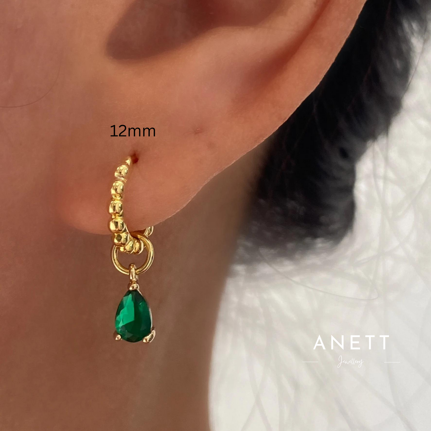 Princess Dainty Hoop Teardrop Dangle Earrings Emerald GREEN