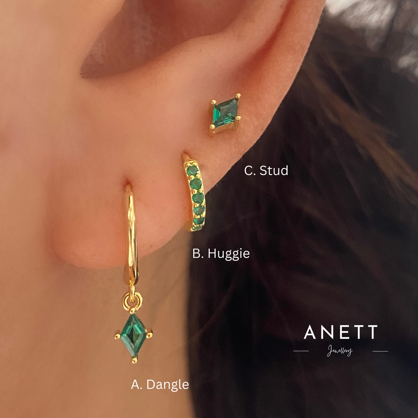 Emerald Green Diamond cz Dangle Earring Set