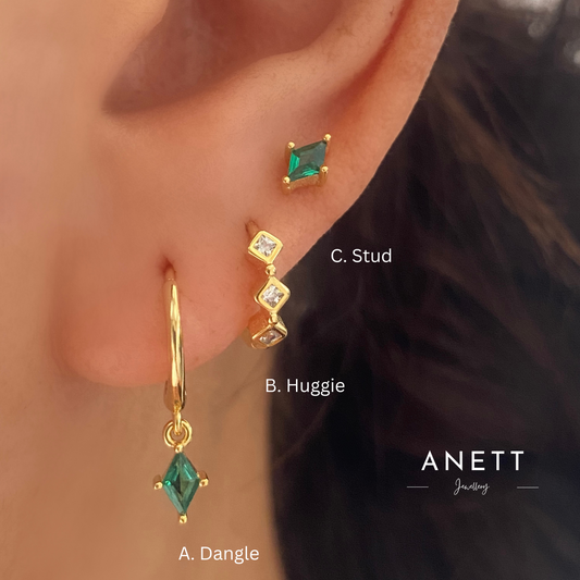 Emerald Green cz Dangle Earring Set v1