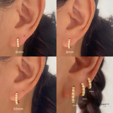 White Opal Gold Huggie Hoop 6mm, 8mm, 10mm