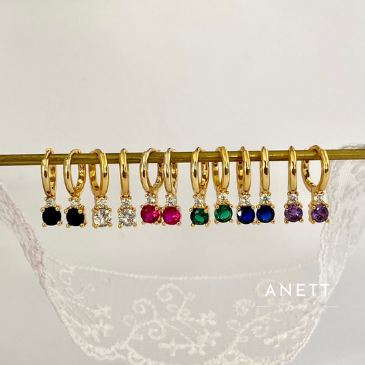 Gold Huggie Hoop Earrings with Colourful Gemstone