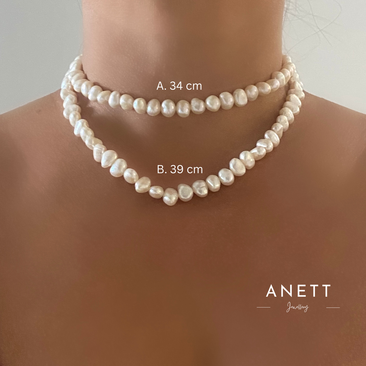 Natural White Pearl Necklace Chocker with Stainless Steel 34cm 39cm