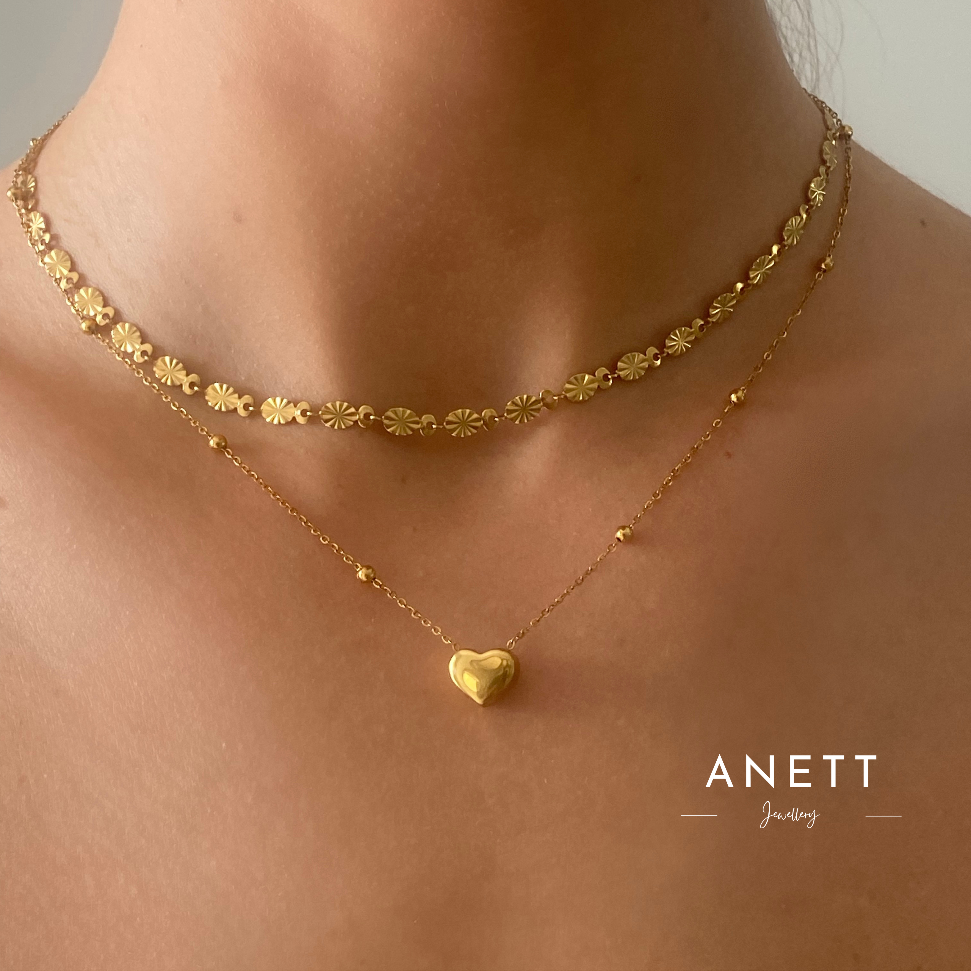 Stainless Steel Tiny Love Heart Sun Etched Necklace