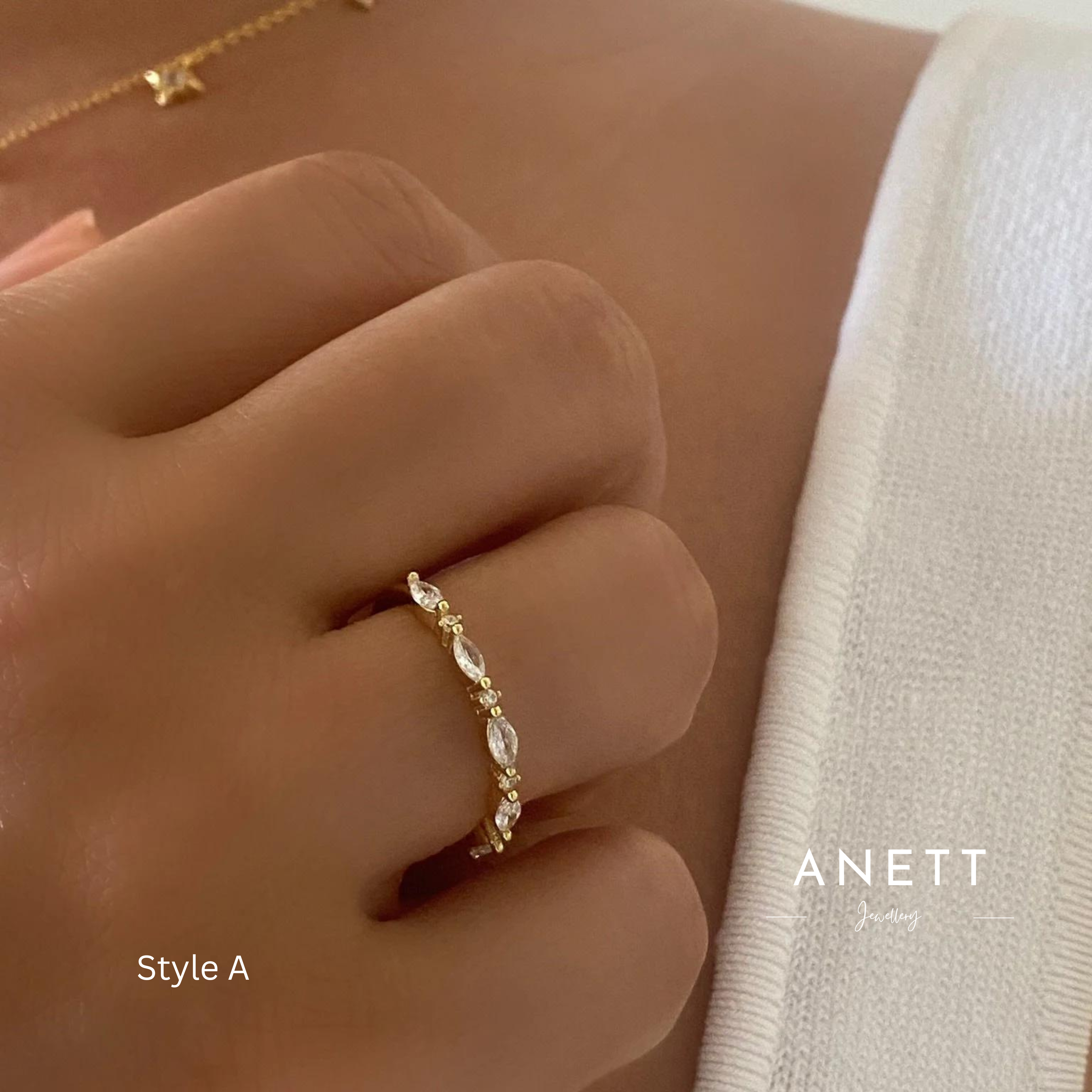 Dainty Cubic Zirconia Stacking Gold Ring A, B, H
