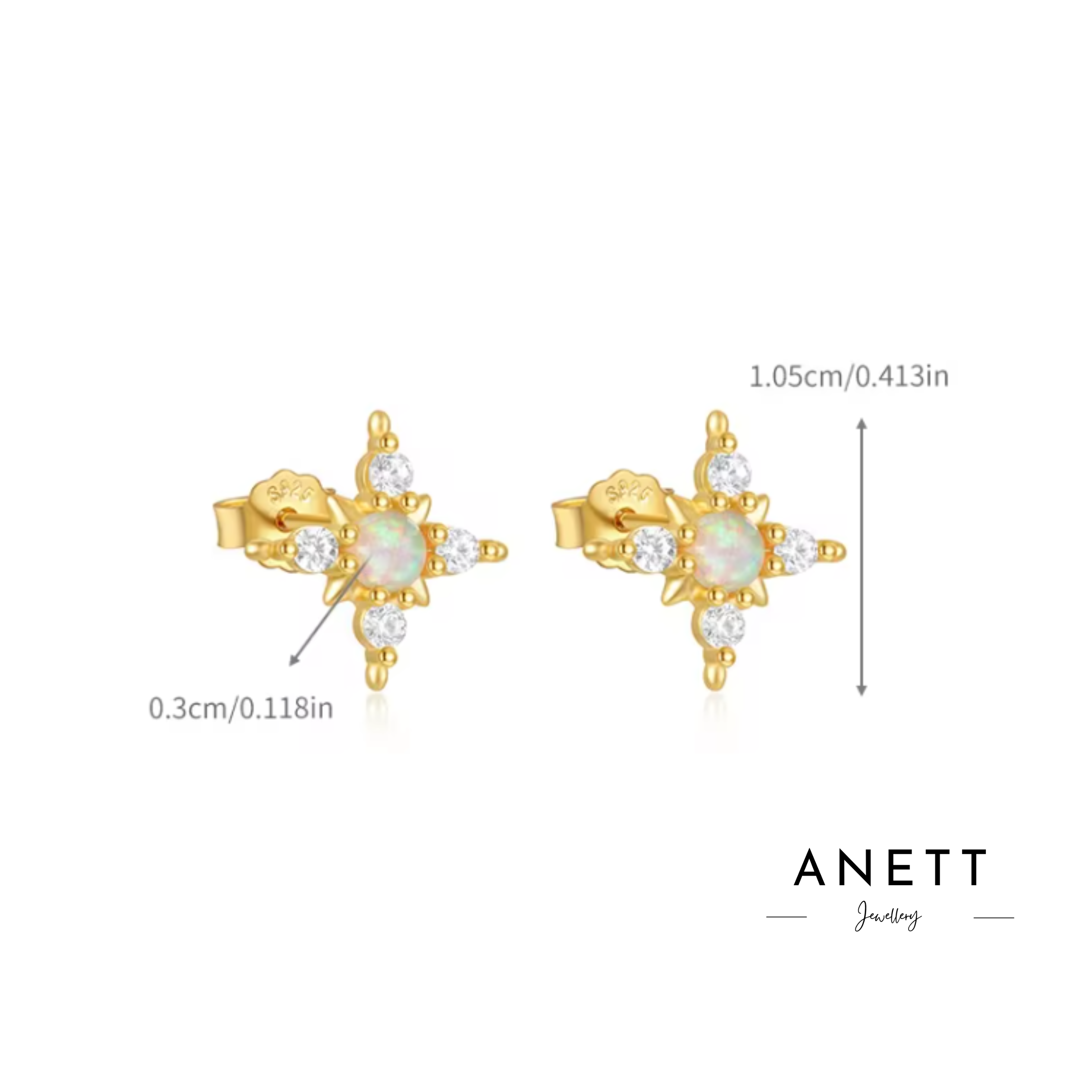 Elena Opal Starburst Stud Earrings Gold