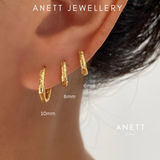 Textured Gold Hoop Earrings, 925 Sterling Silver