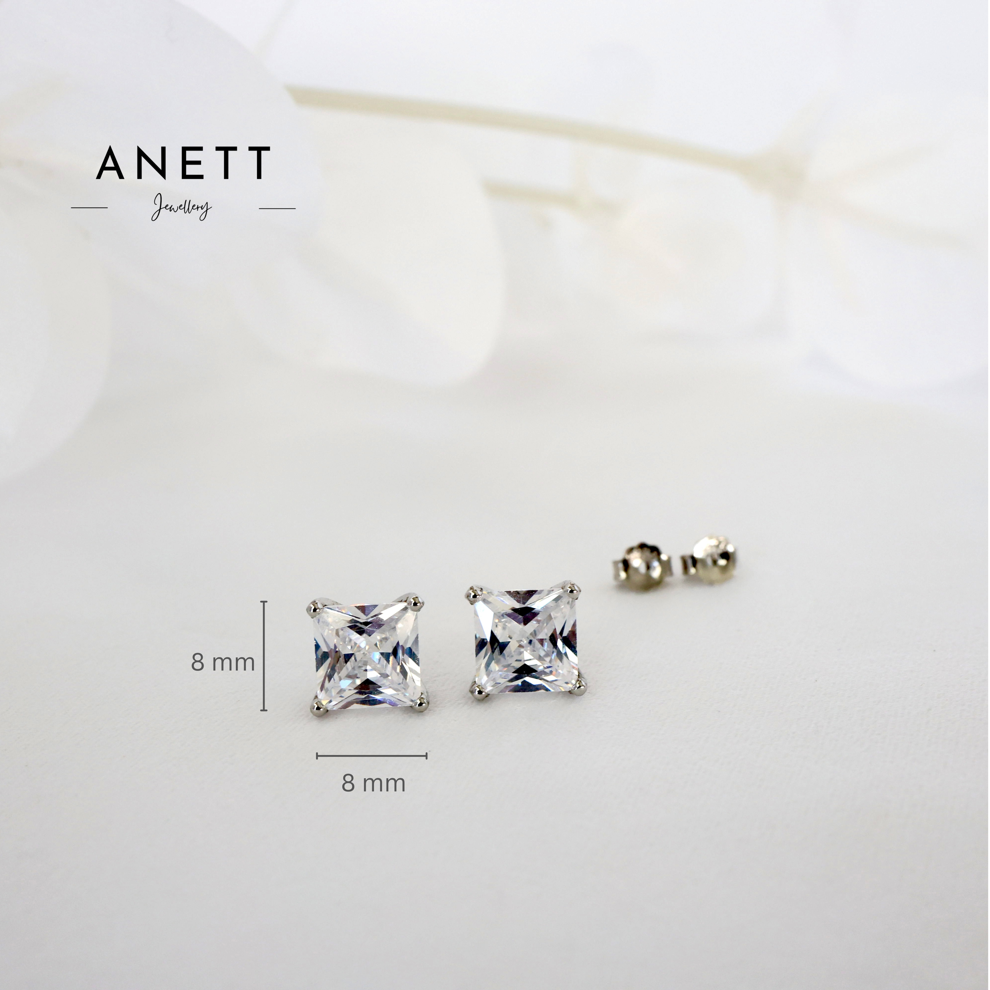 Princess Cut 8mm Diamond CZ Silver Stud Earring