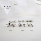 Love heart Stud Earrings, 925 Sterling Silver 5mm, 4mm, 3mm SILVER