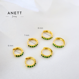 925 Sterling Silver Dainty Gold huggie Hoop Earrings Green CZ