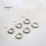 Dainty Silver Green huggie Hoop Earrings
