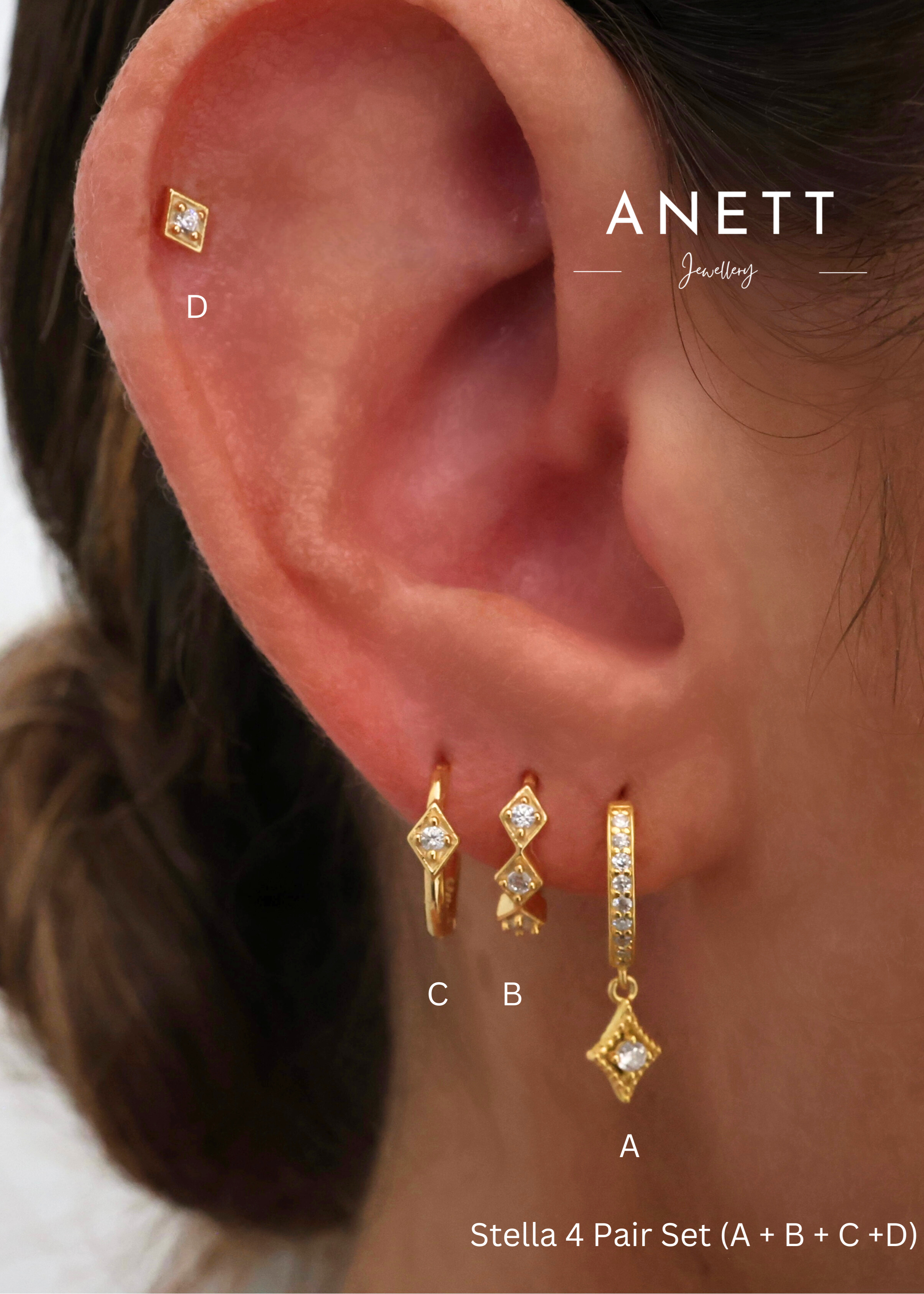 Stella Diamond Dangle Earrings 3 Pair 4 Pair Set 4 Pair Set ( A+ B + C + D)