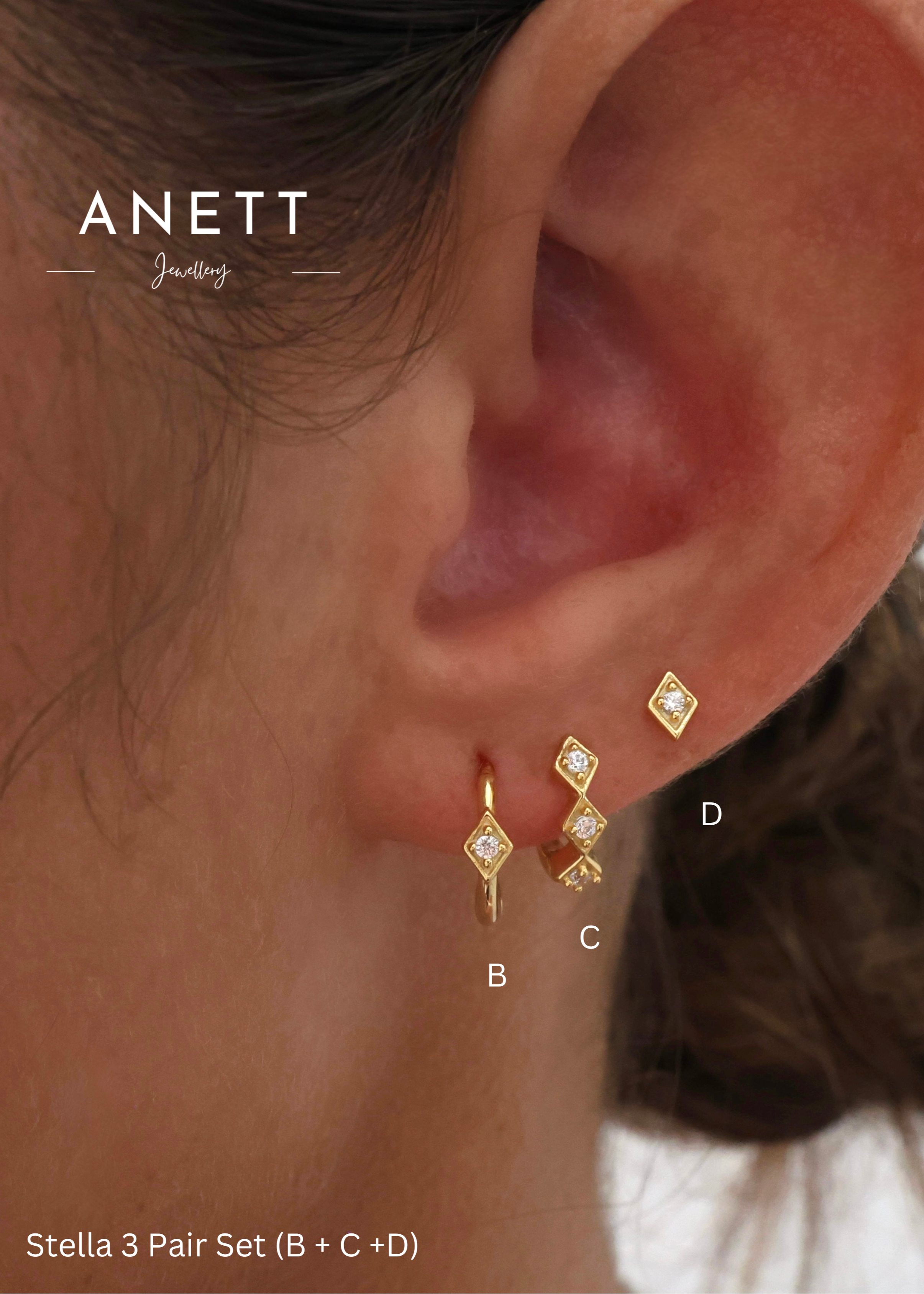 Stella Diamond Dangle Earrings 3 Pair 4 Pair Set 3 Pair Set ( B+ C + D)