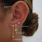 Gold Chain CZ Drop Ear Stack A + B + C (6 earrings)
