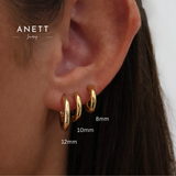Basic Sterling Silver GOLD Hoops 8mm 10mm 12mm