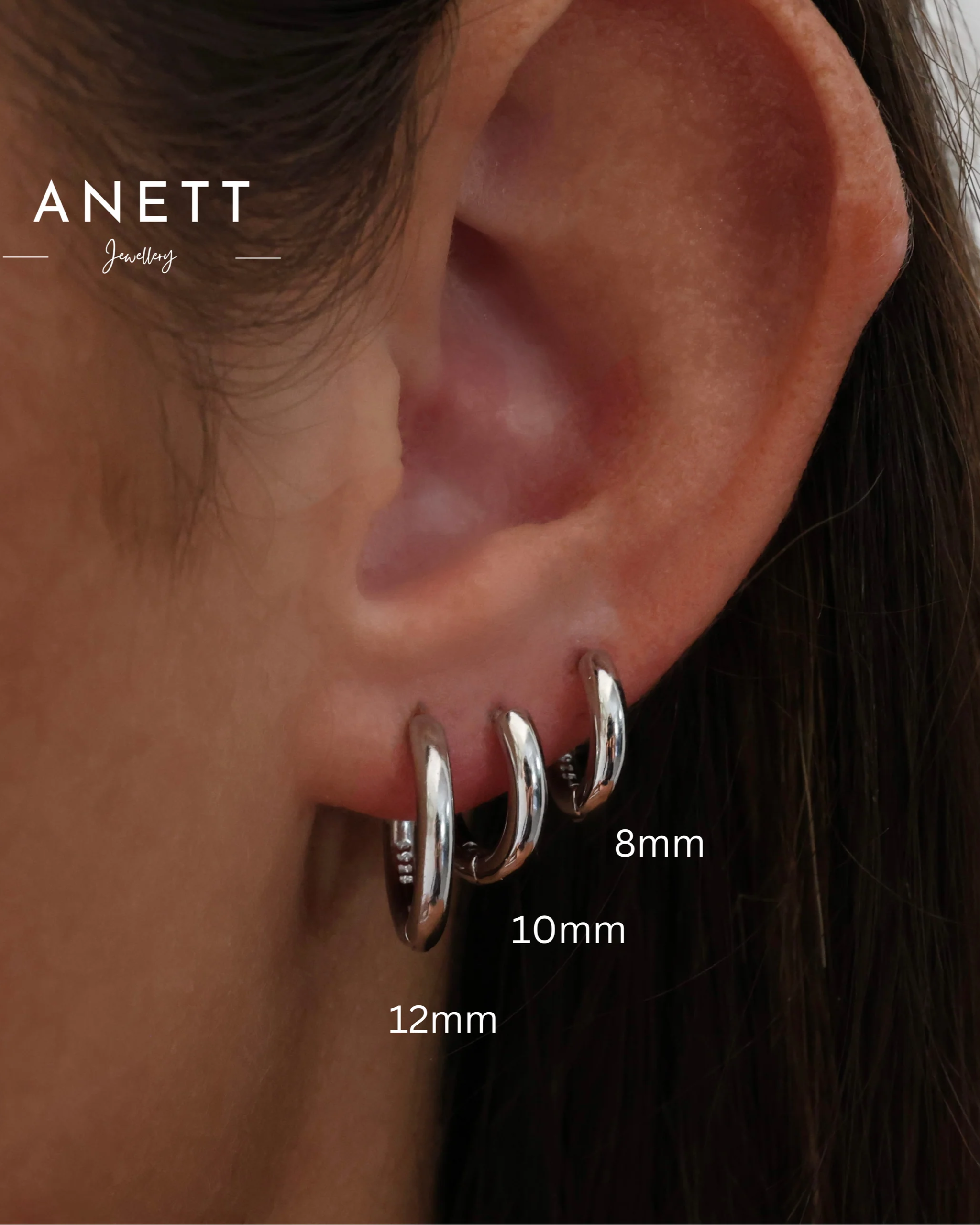 Basic Sterling Silver Hoop 8mm 10mm 12mm Earrings