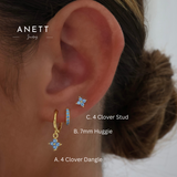 4 Clover Blue Dangle Earrings GOLD
