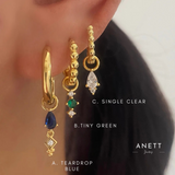 Blue Green Clear Dangle GOLD Earring Stacks