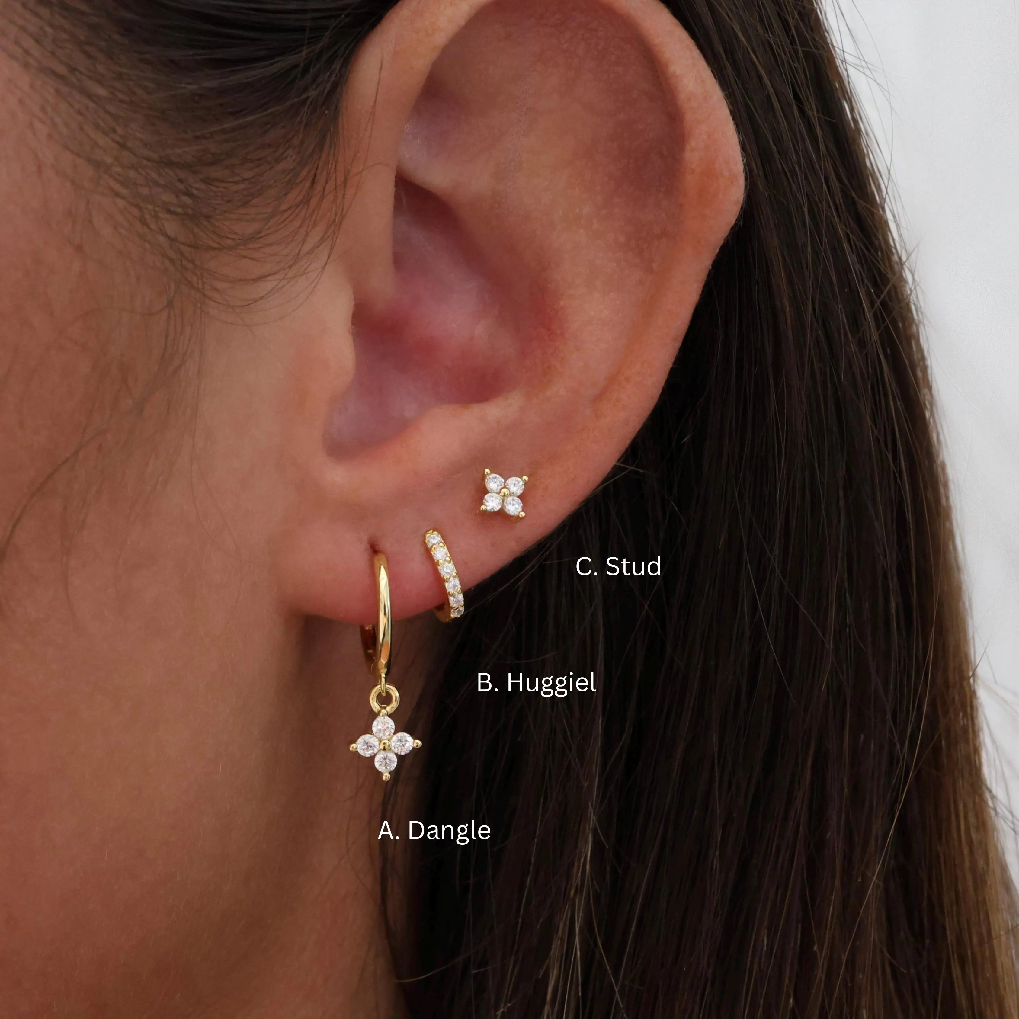 4 Clover Dangle Earrings GOLD