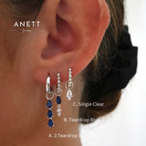 Blue 3 Teardrop Dangle SILVER earring Stacks