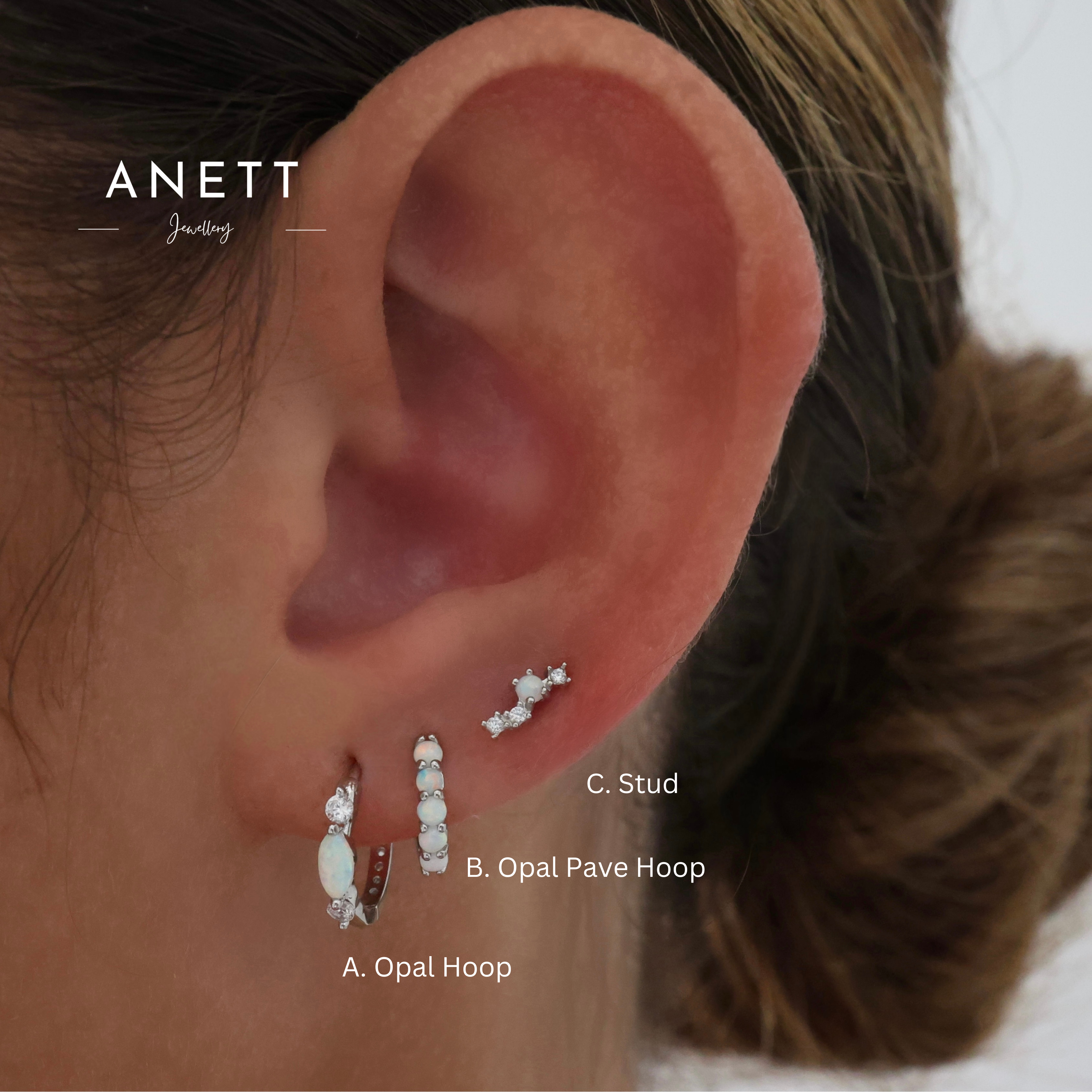 Opal Hoop Earrings SILVER Stacks