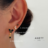Butterfly CZ Dangle Gold Earrings BLACK