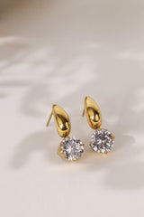 Thea Solitaire Drop Earrings Gold – Waterproof Stainless Steel