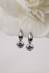 Thea Solitaire Drop Earrings Silver – Waterproof Stainless Steel