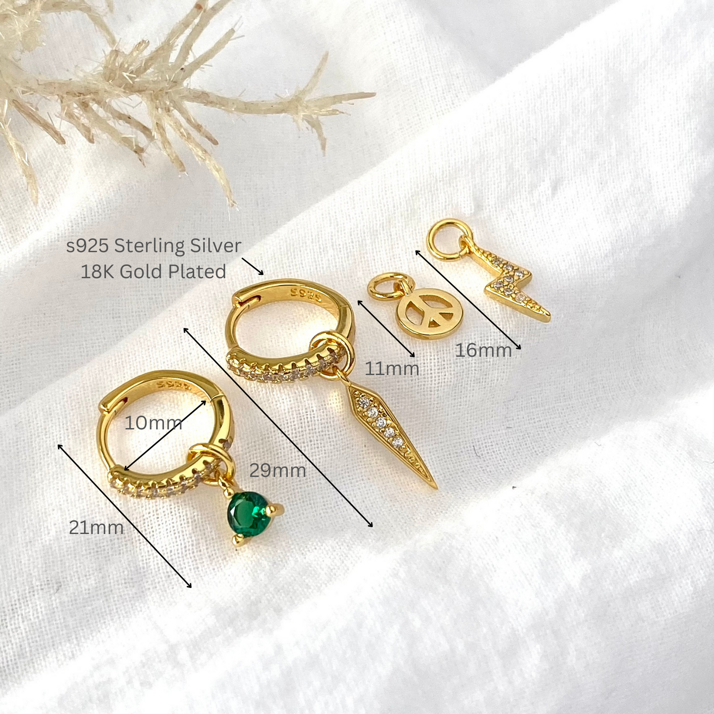 925 Sterling Silver Earrings for Women 18k Gold pt 4 Pendant Set Emerald Colour