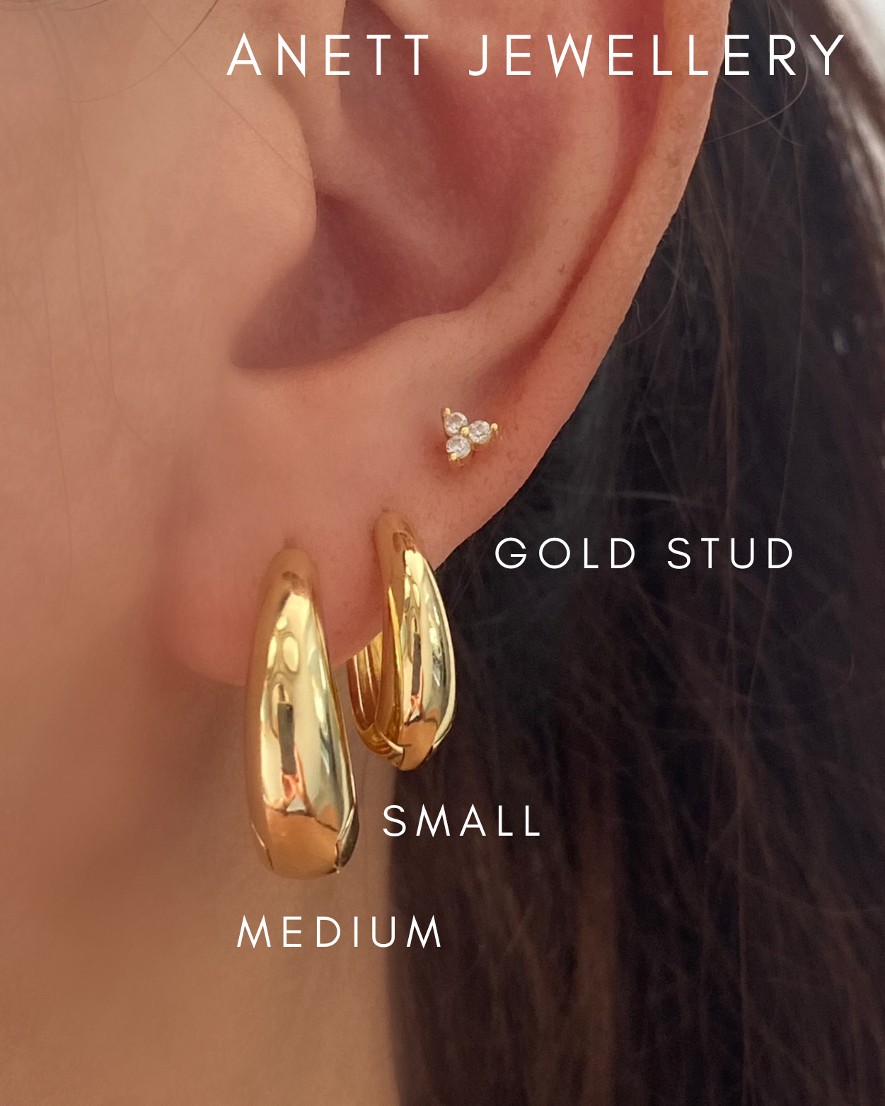 Lucy Teardrop Thick Gold Hoops 17mm 20mm A + B + C