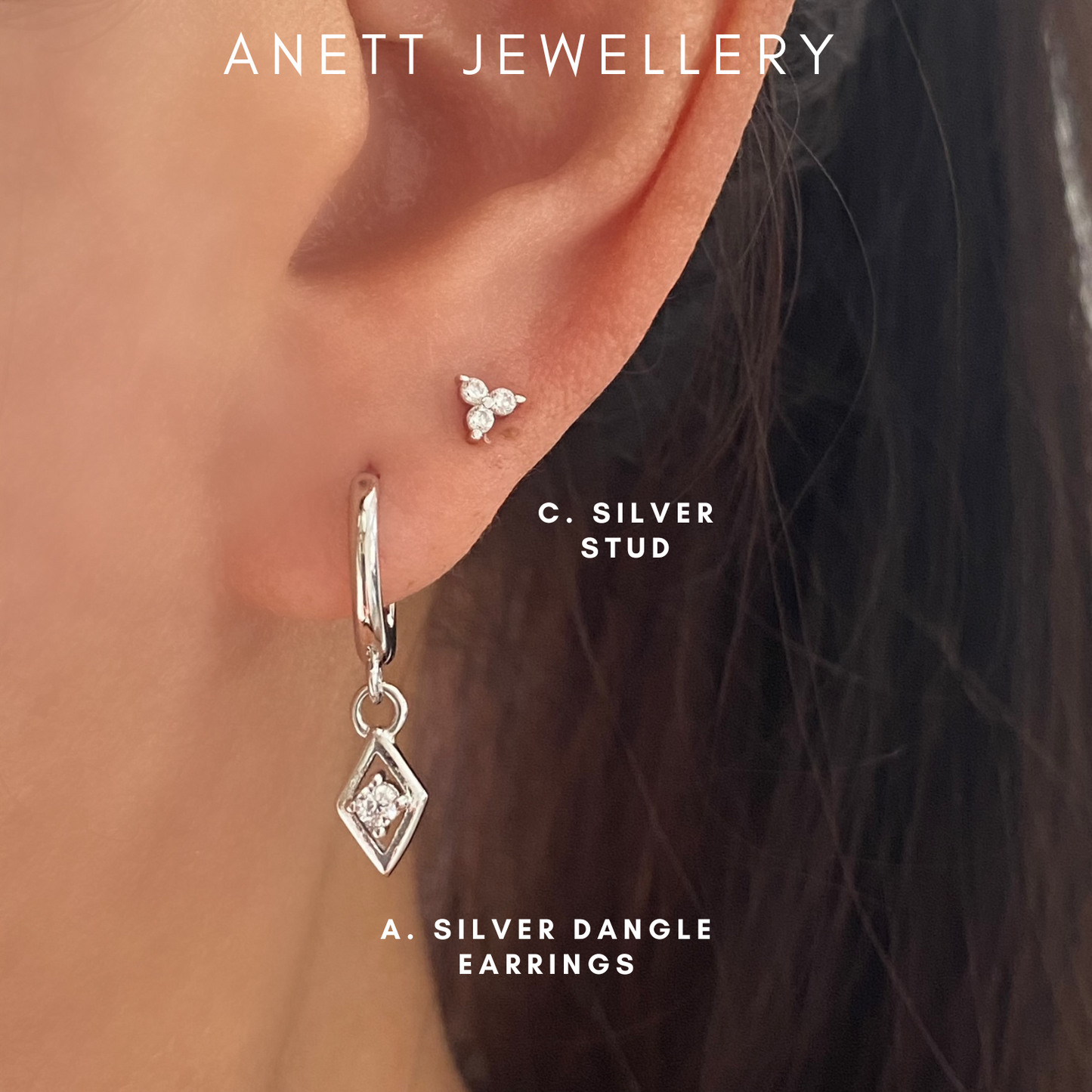 Diamond Rhombus Dangle Stud Earring 2 pairs 3 pairs Gift Set SILVER