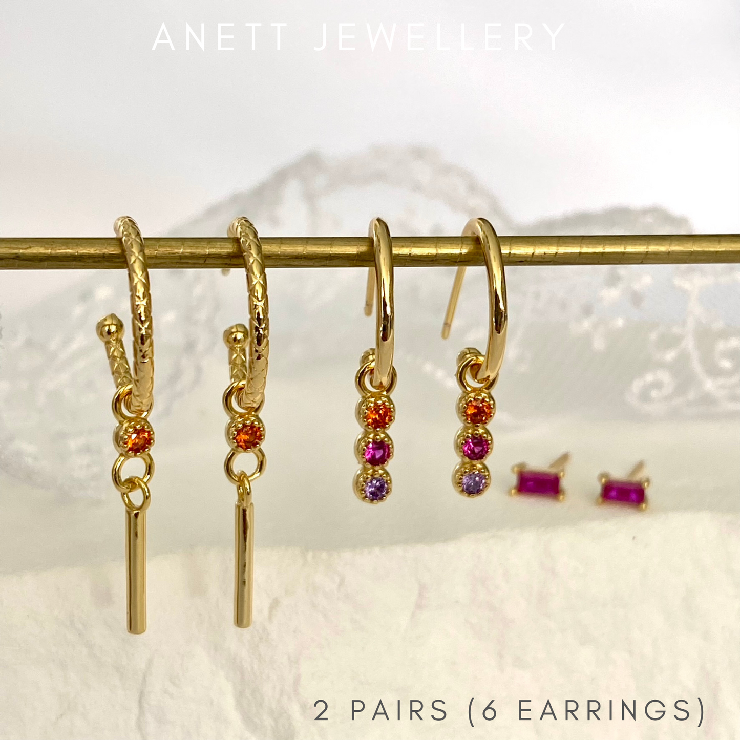 3pieces Dangly Ear Stack Set | 925 Sterling Silver with 18k Gold plated