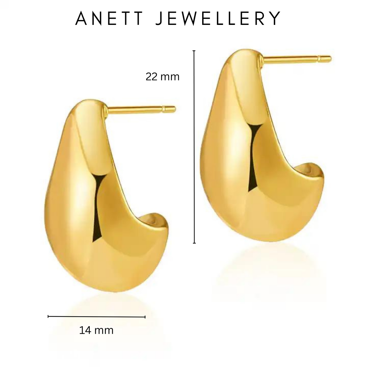 Gold Chunky Waterdrop Stud Earrings Big