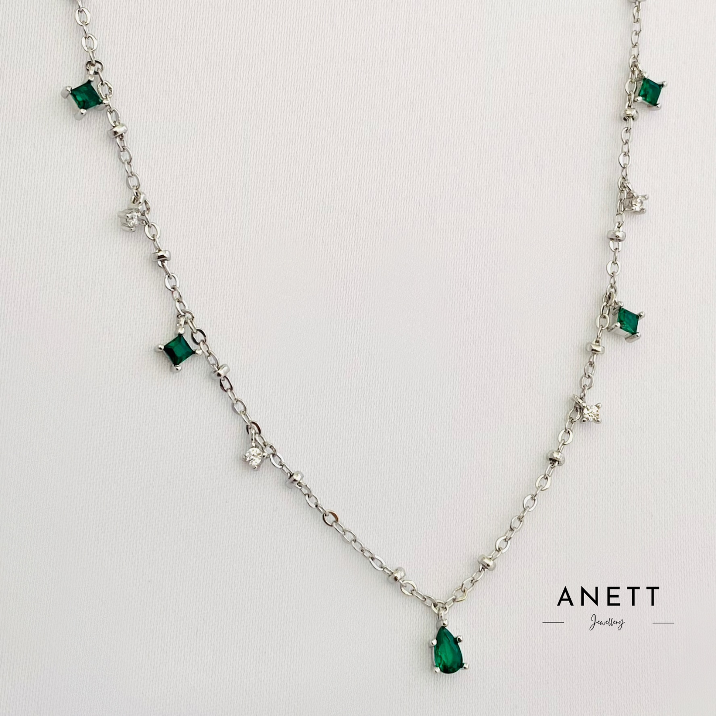 Emerald Green Minimalist Sterling Silver Necklace