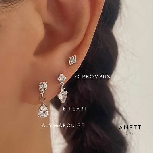 Tiny CZ Dangle Droplet Stud Earrings in Sterling Silver