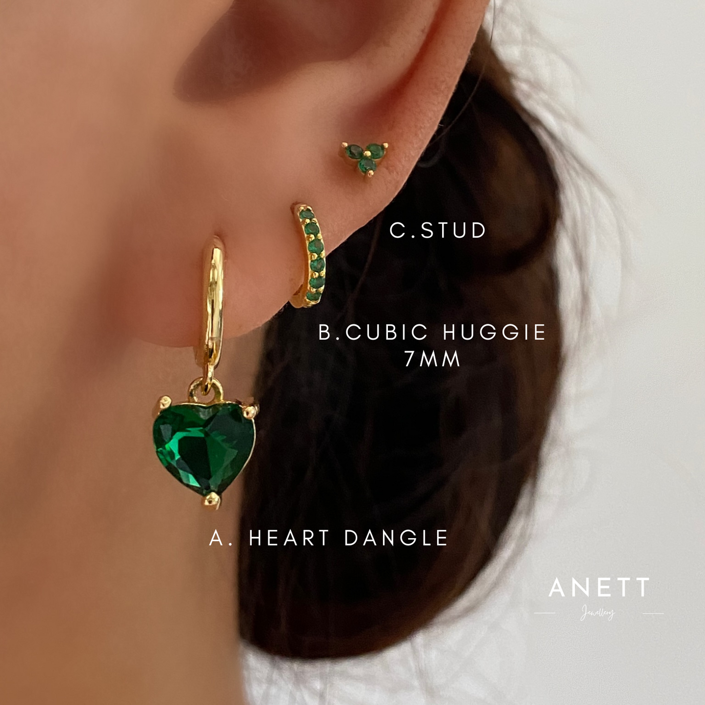 Love Heart Dangle Earring Green