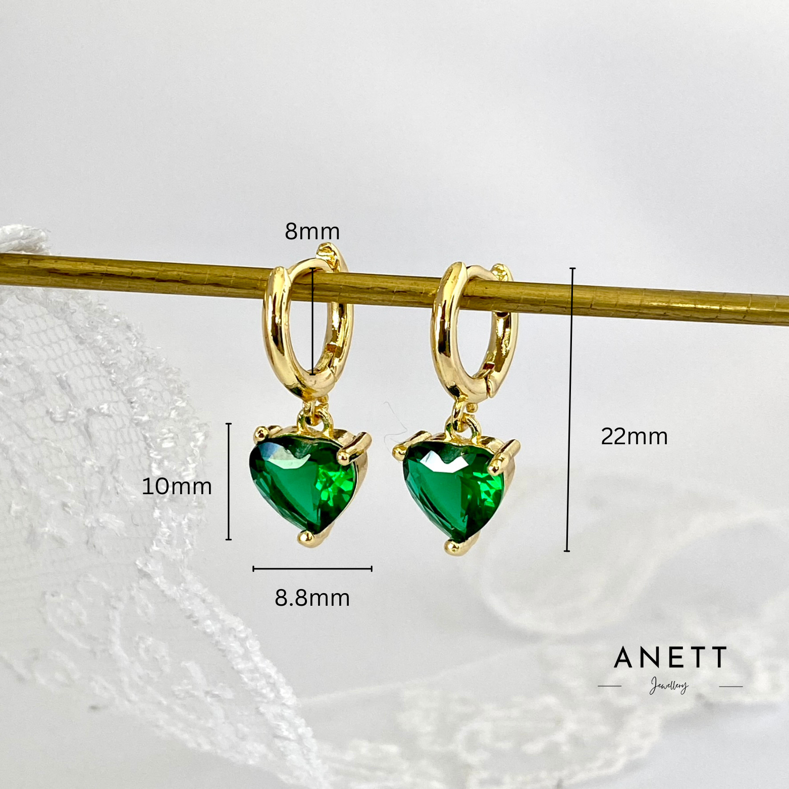 Love Heart Dangle Earring Green