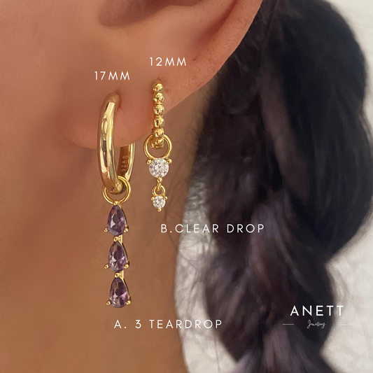 Purple 3 Teardrop Dangle Gold earring Stacks