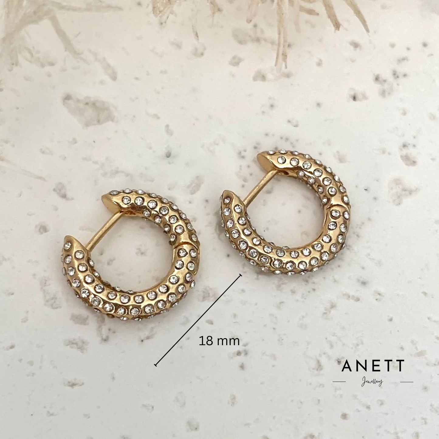 CZ Gold Hoop Earrings 18mm 21.5mm