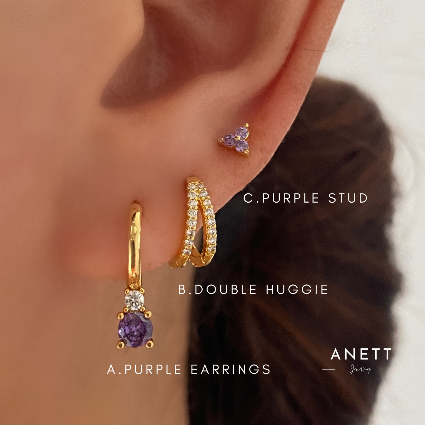 Gold Huggie Hoop Earring- Purple