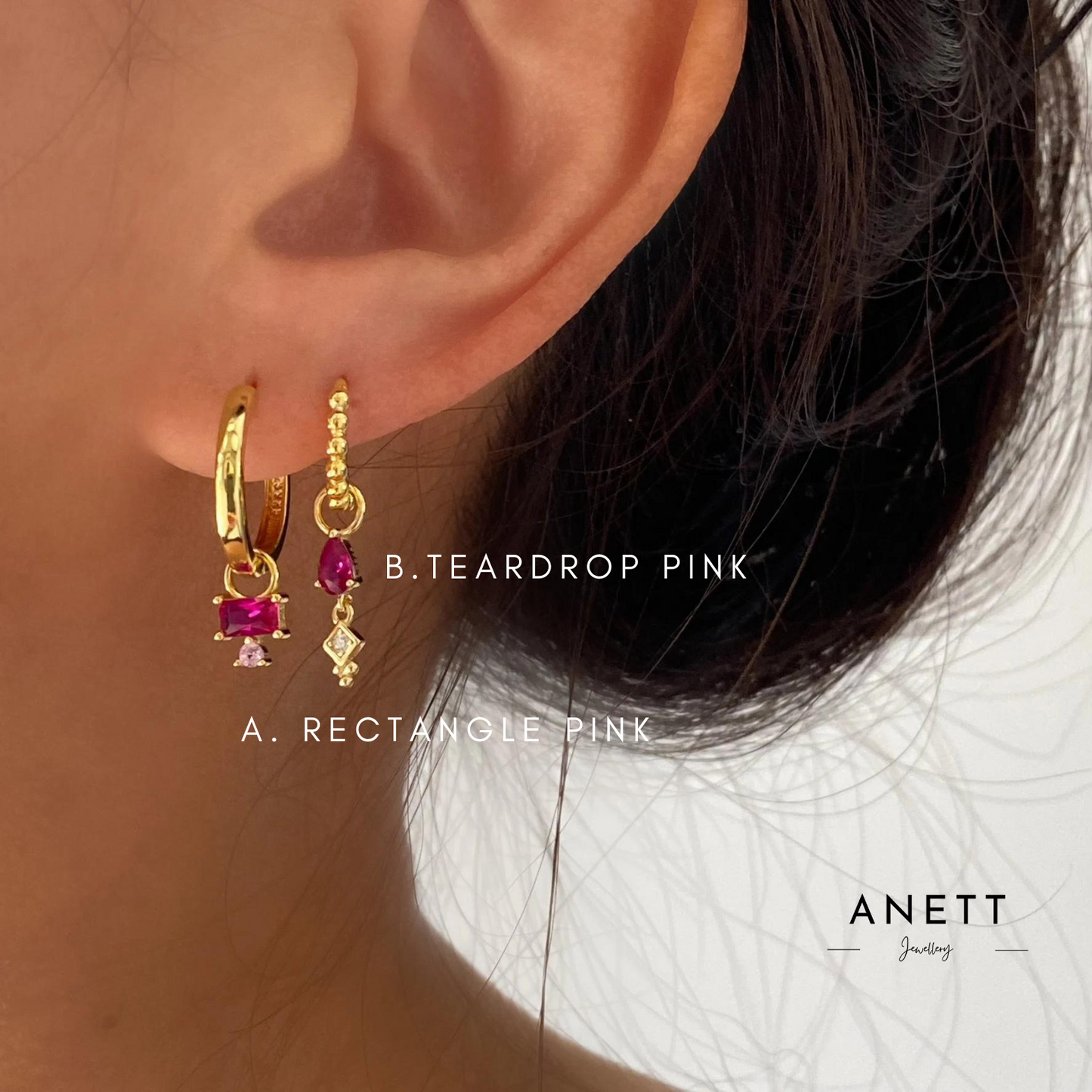 Pink Rectangle Teardrop Dangle Earring Stack Set