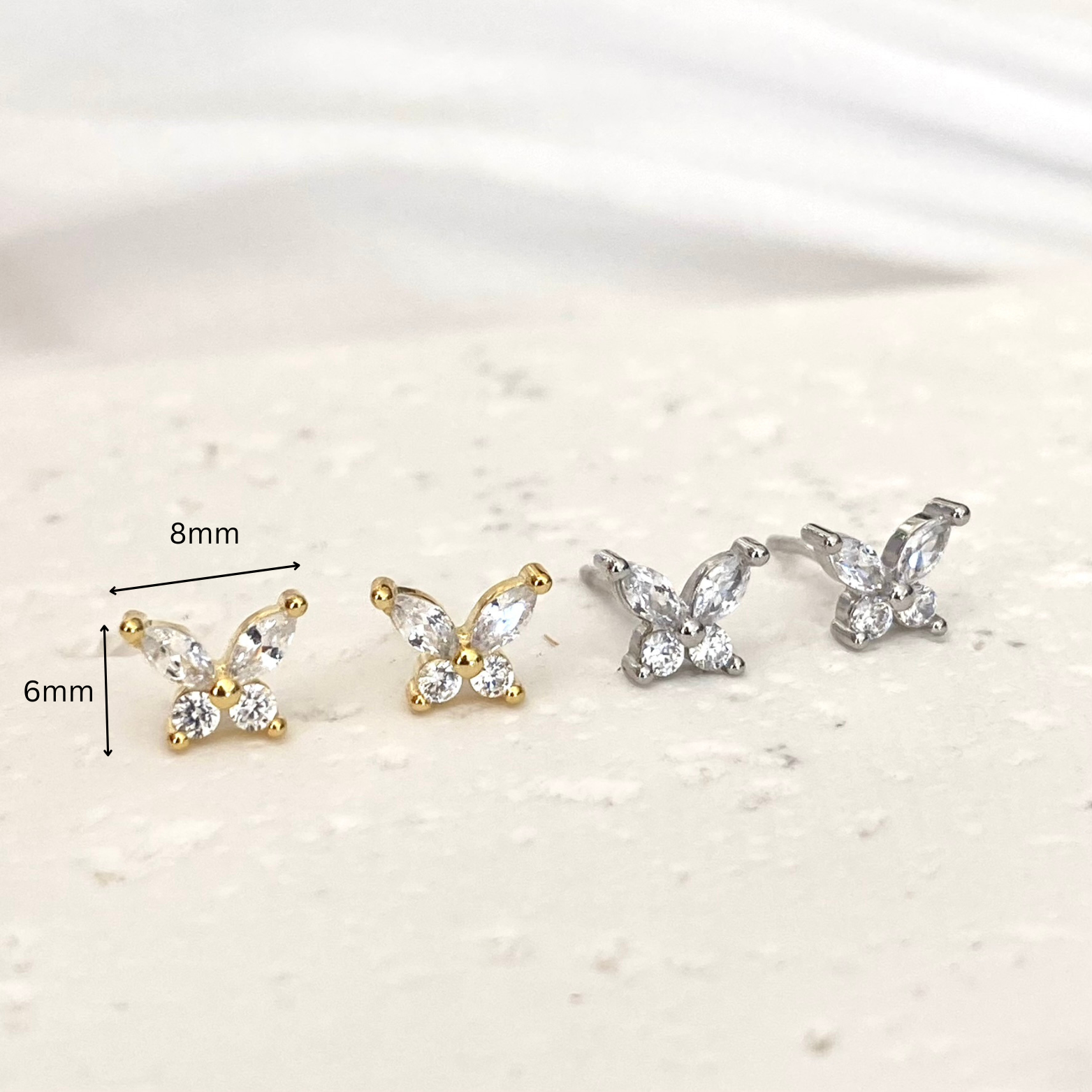 Butterfly Gold Stud earrings 925 sterling silver
