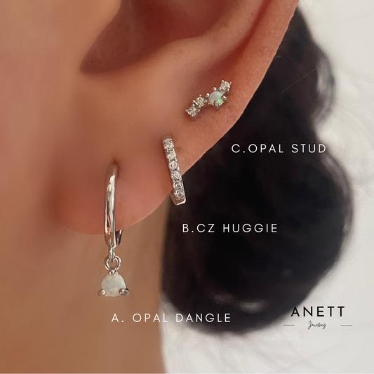 Dainty Opal Dangle Earring Set SILVER