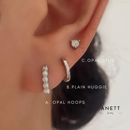 Dainty Opal Hoop Earring Set SILVER