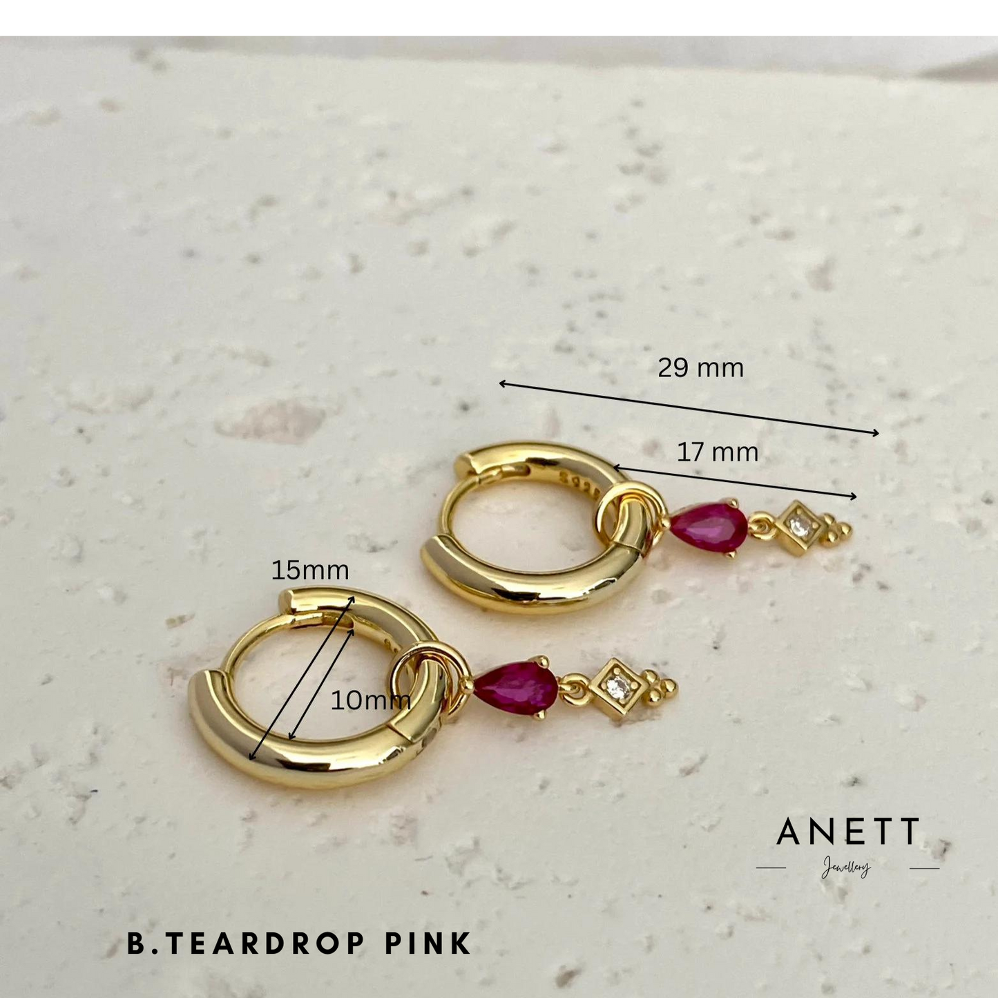 Pink 3 Teardrop Dangle Gold earring Stacks