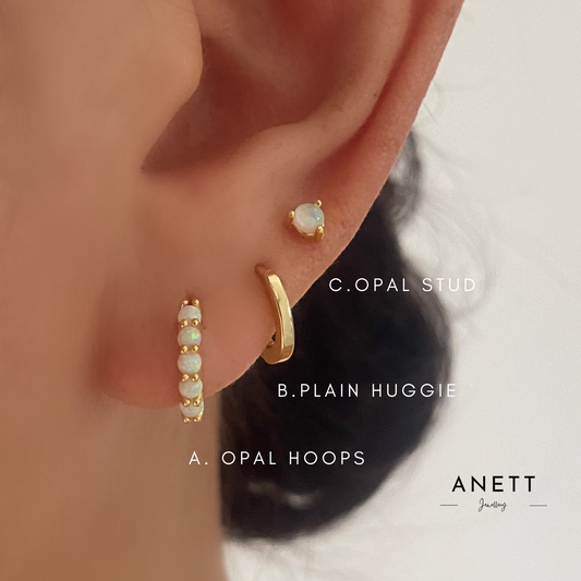 Dainty Opal Hoop Earring Set GOLD