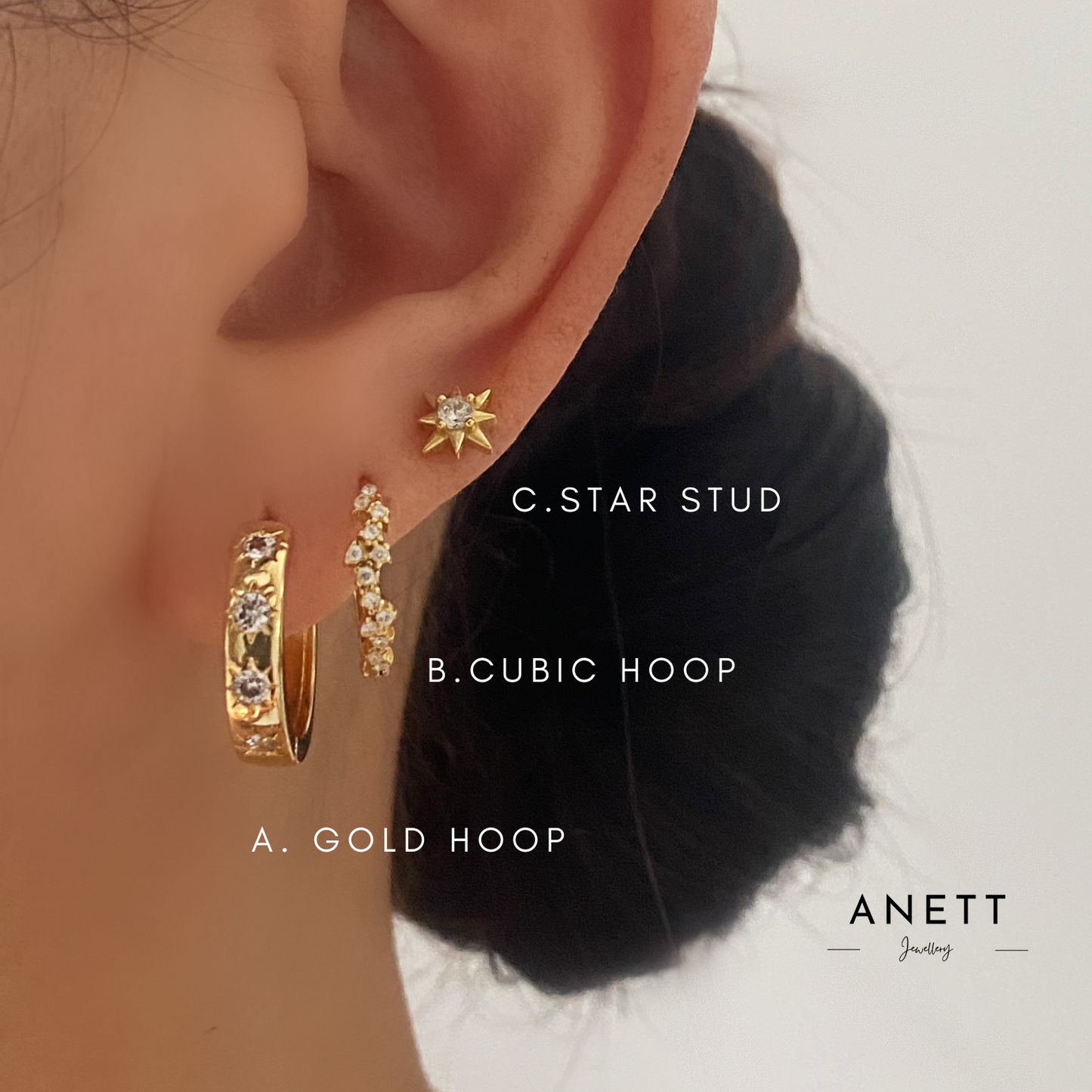 GOLD Starburst Hoop Earrings Wide Band 4mm