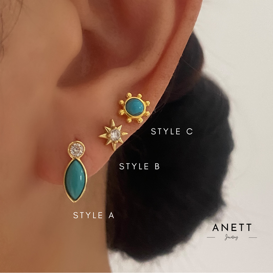 Turquoise Stud Gold Earring Set