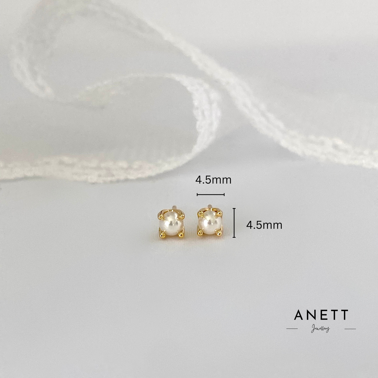 Pearl Stud GOLD  Earrings 4mm