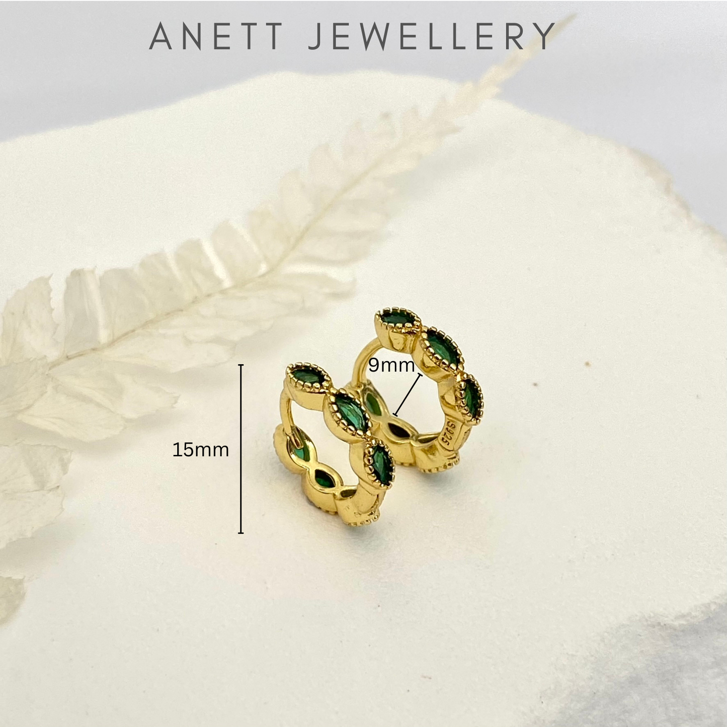 Emerald Green Marquise Gold Hoops
